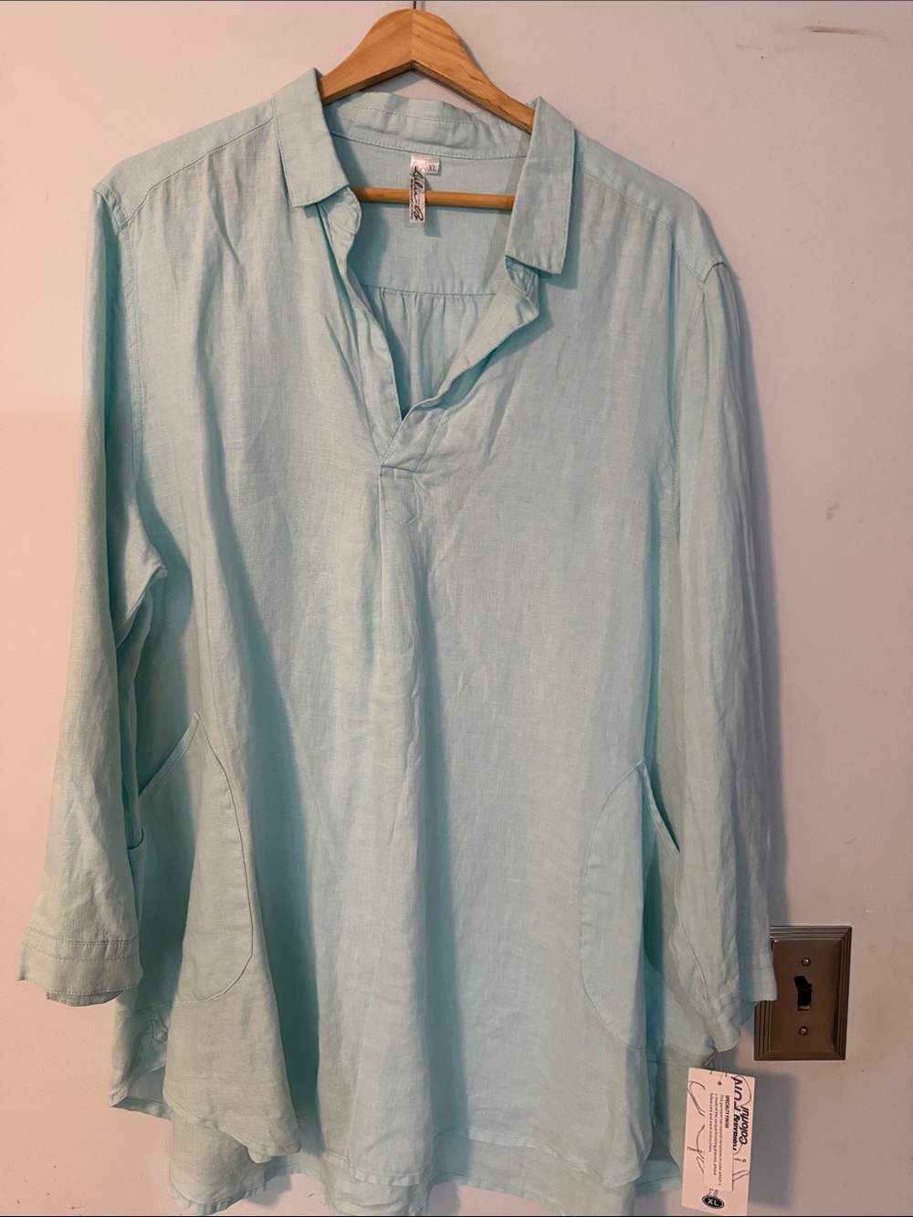 NWT Lulu-B Relaxing Colorful Clothing 100% Linen Tunic Top Aqua XL